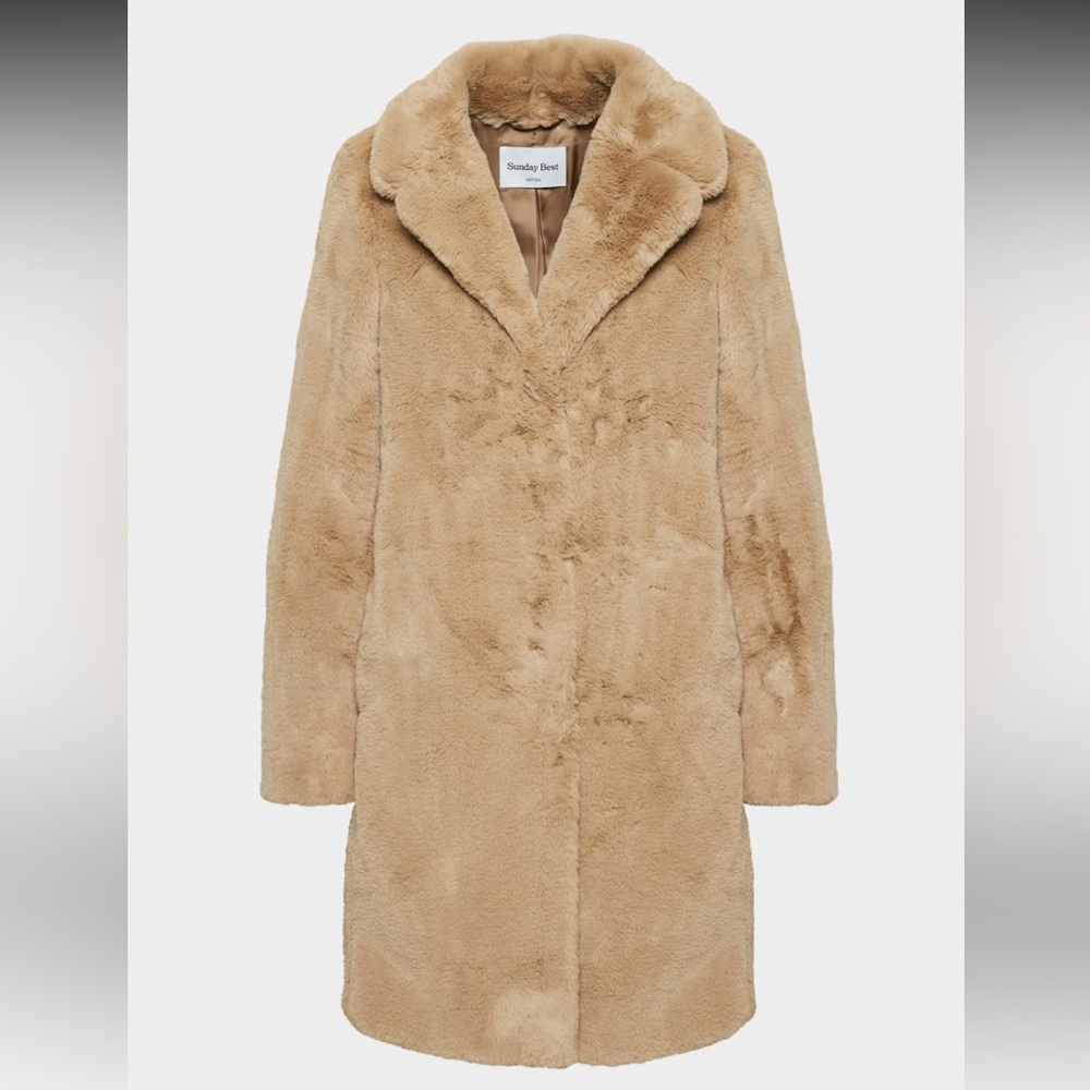 Aritzia Sunday Best Dulce Coat Polished Real Faux Fur In Tan - Picture 2 of 14